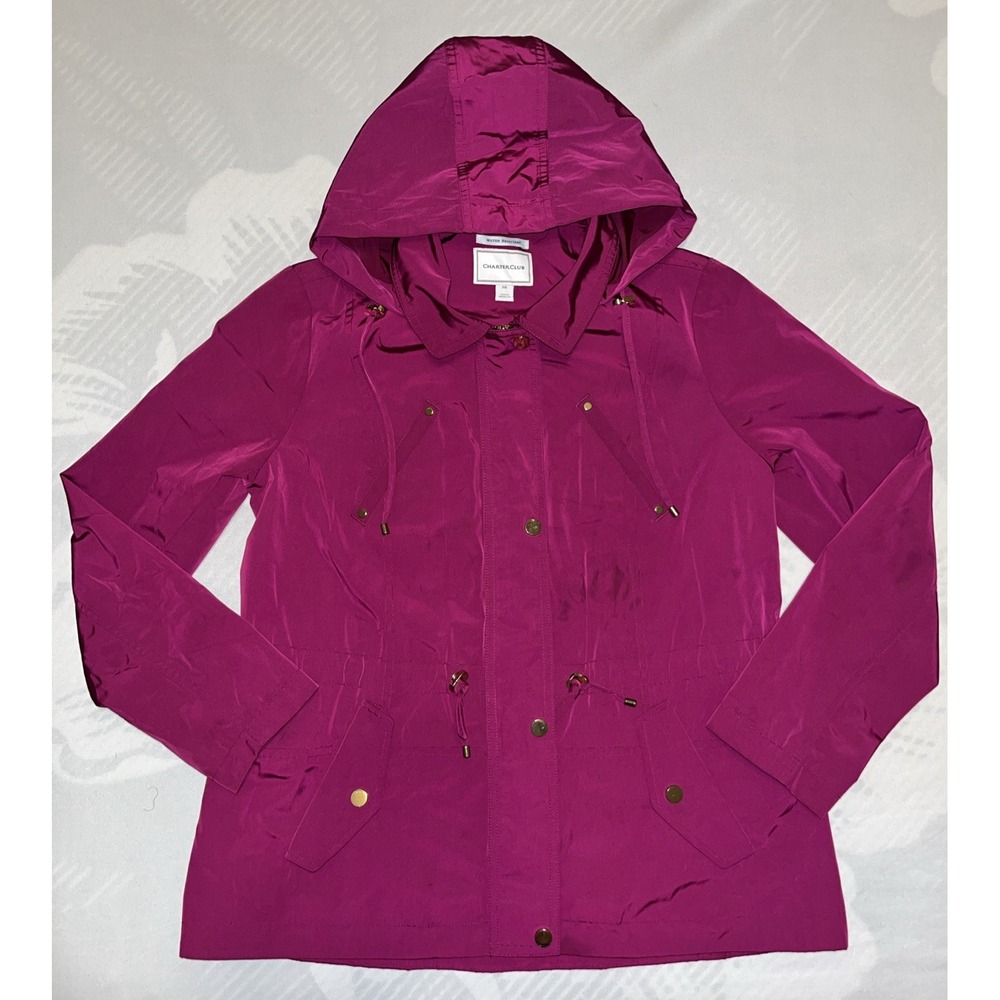 CHARTER CLUB BERRY Anorak Hooded Lined ZIP Rain Jacket Coat Women's PM Medium